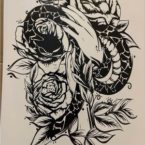 Snake & Rose Realistic Temporary Fake Arm Tattoo 6” x 9” New